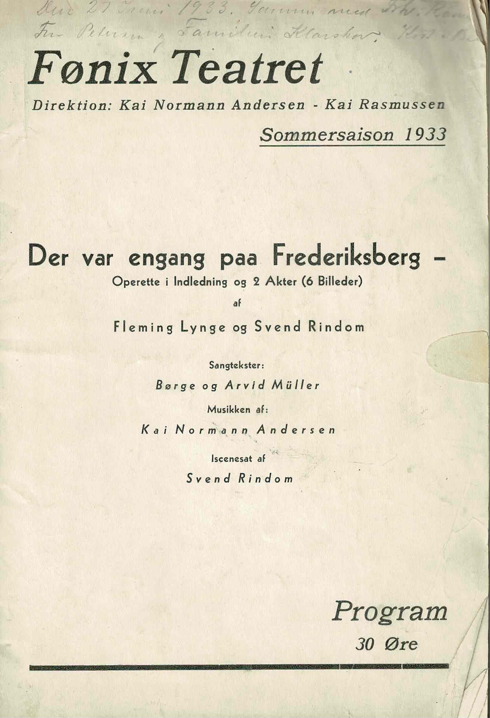 DER VAR ENGANG PÅ FREDERIKSBERG 1933